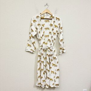 BY KOTRINA Robe Animal Print Kimono Belted Bathrobe Resort Cotton